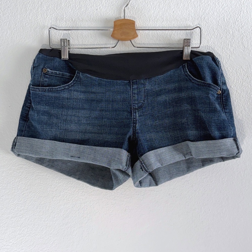 Sonoma Maternity Denim Shorts Dark Wash Cuffed Full Belly Panel Blue Size 14 MAT